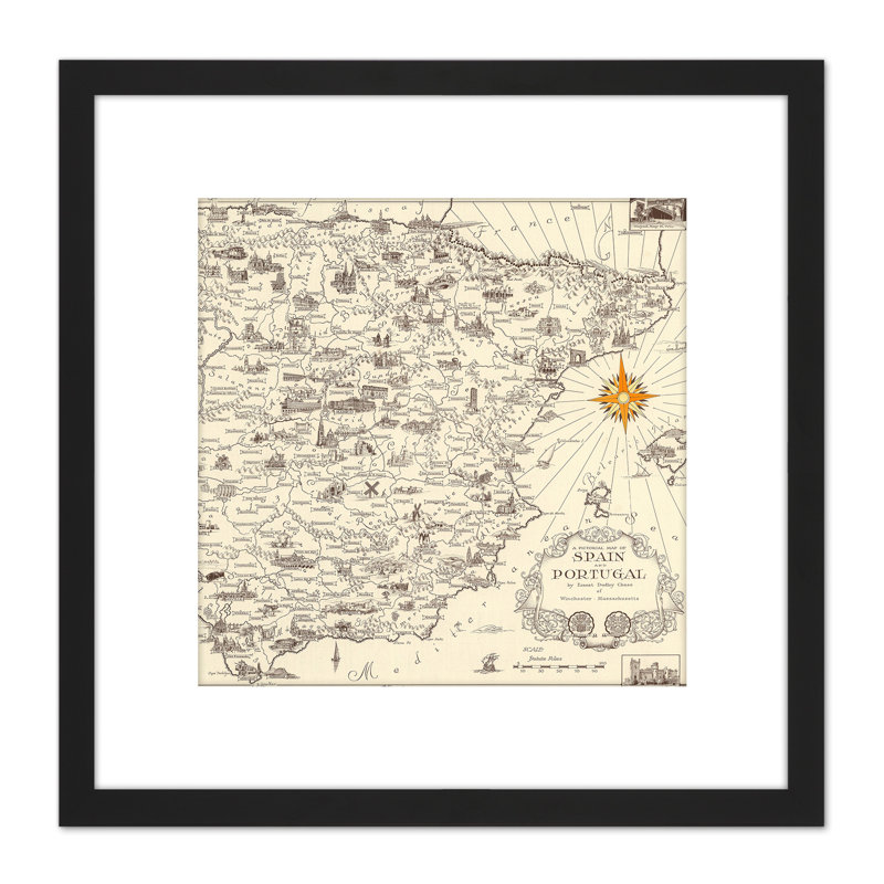 Map 1935 Spain Portugal Pictorial 1 Piece Single Picture Frame Painting