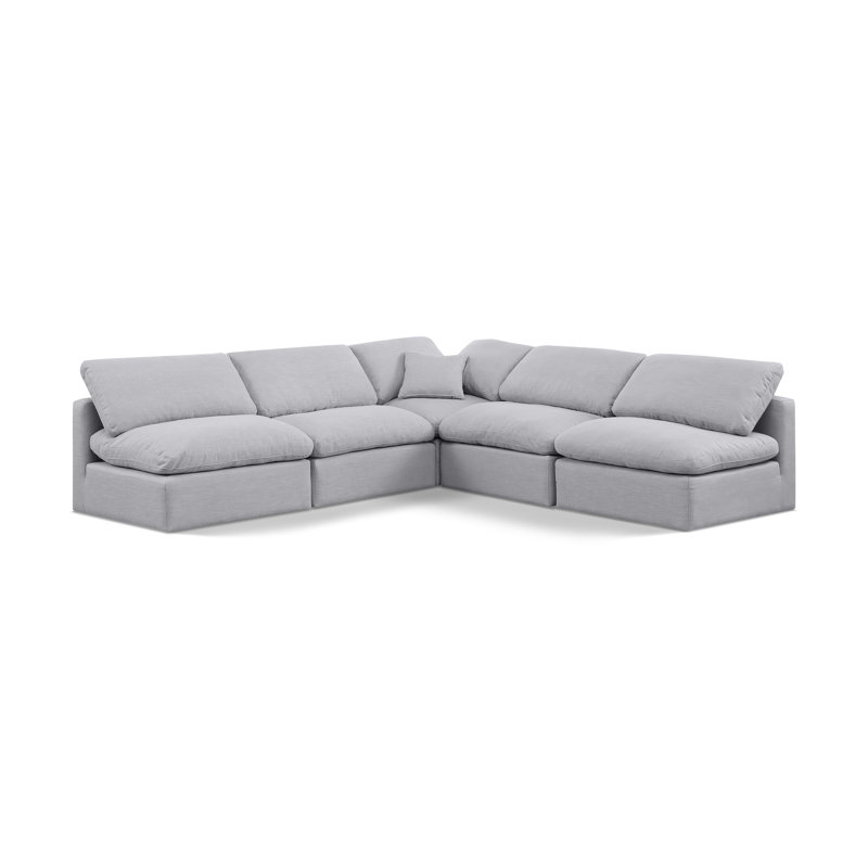 Canapé modulaire de coin rembourré 5 pièces Itala, Tissu gris texturé en lin