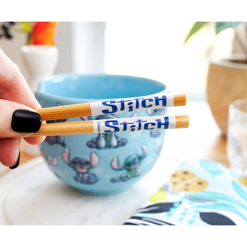 Blue Ceramic Disney Lilo & Stitch Ramen Bowl Set with Chopsticks
