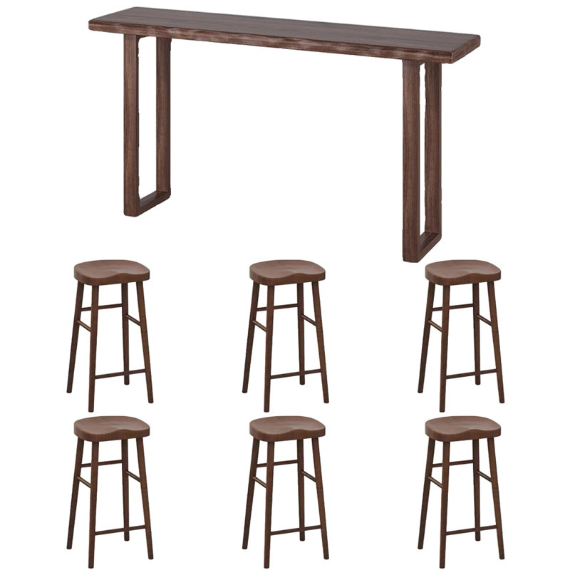 Grandes tables et chaises de bar en bois massif, H 41,3 po x L 78,7 po x l 15,7 po, 7 pièces : table, 6 chaises