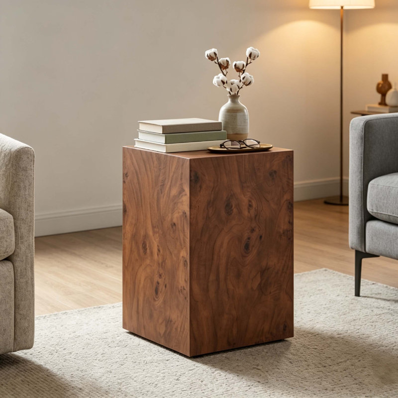 Table basse d'appoint en placage de noyer et en panneau de fibres à densité moyenne de qualité supérieure, 11,8 po x 11,8 po x 19,7 po, aucun article supplémentaire inclus