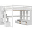 Lit mezzanine avec bureau, tablettes, 2 tiroirs spacieux et escalier de rangement pratique et sécuritaire