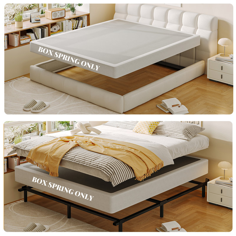 Sommier double 5 po pour lit double, capacité de 1500 lb, sommier à profil bas avec housse en tissu, base de lit en métal, assemblage facile, robuste