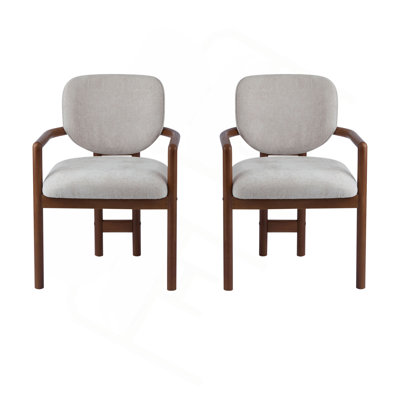 Ensemble de 2 chaises de salle à manger rembourrées avec accoudoirs en bois d'hévéa et tissu beige, capacité de poids de 300 lb