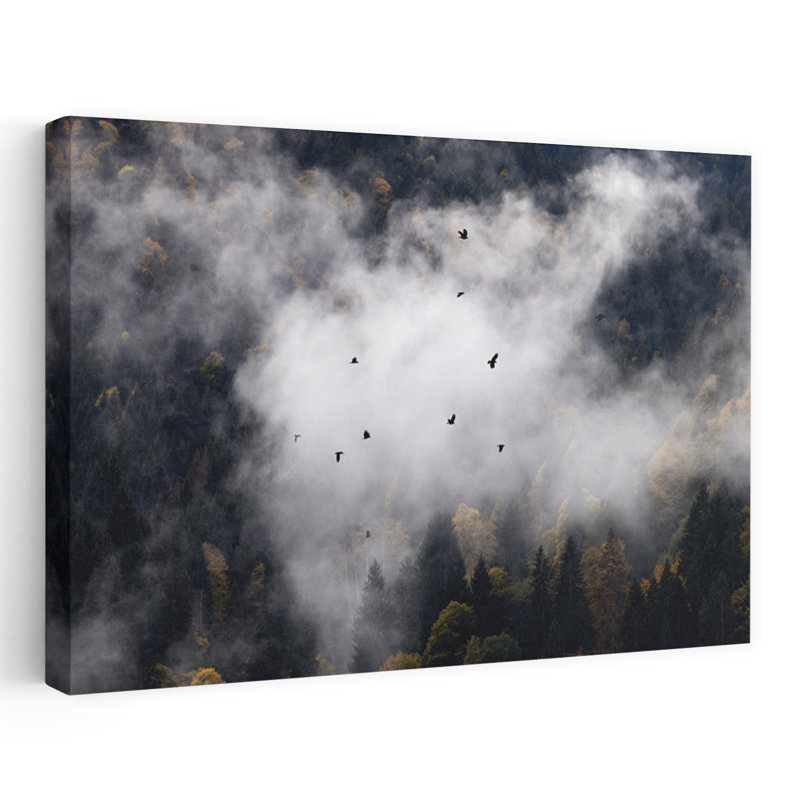 Art contemporain abstrait oiseau automne, H 16 po x l 24 po
