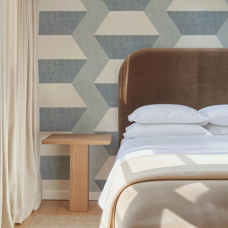 Infinity Blocks - Lacquered Wallpaper, Non-Pasted, Blues, Paper