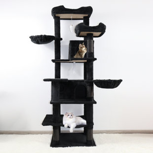 68in Tall Multi-Level Green Cat Tree with Hammocks, Hanging Basket, Cat Cave, Removeable Cushion, Scratching Posts - Plush Cat Tower for Indoor Cats