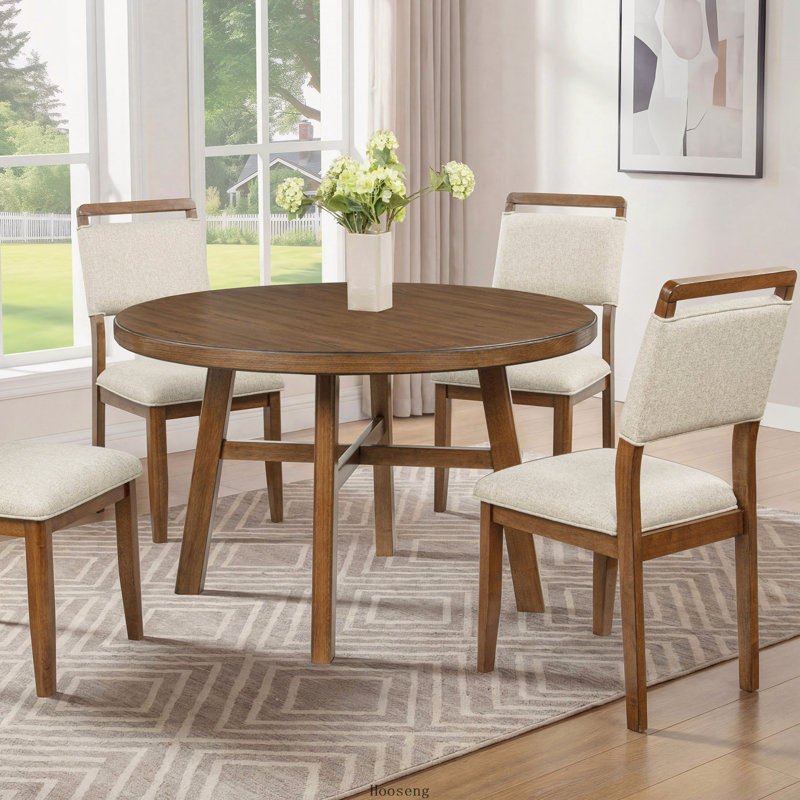Table de salle à manger ronde en bois brun, style traditionnel contemporain