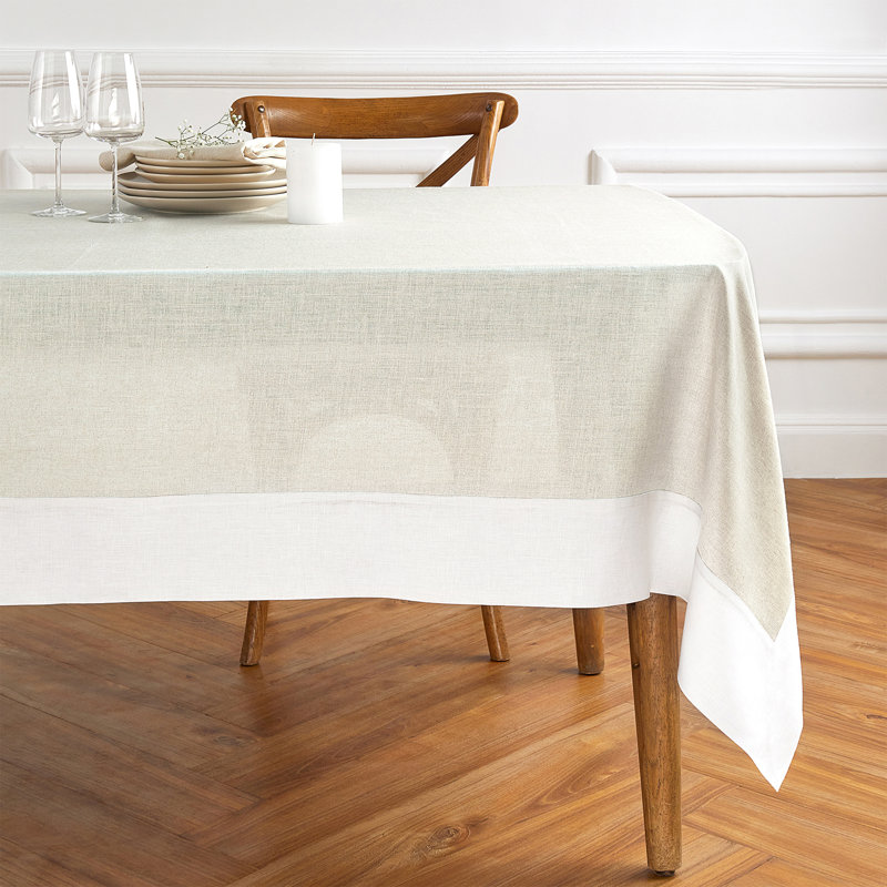 Contempo - 100% Pure Linen Tablecloth, 120" x 60", White/Natural