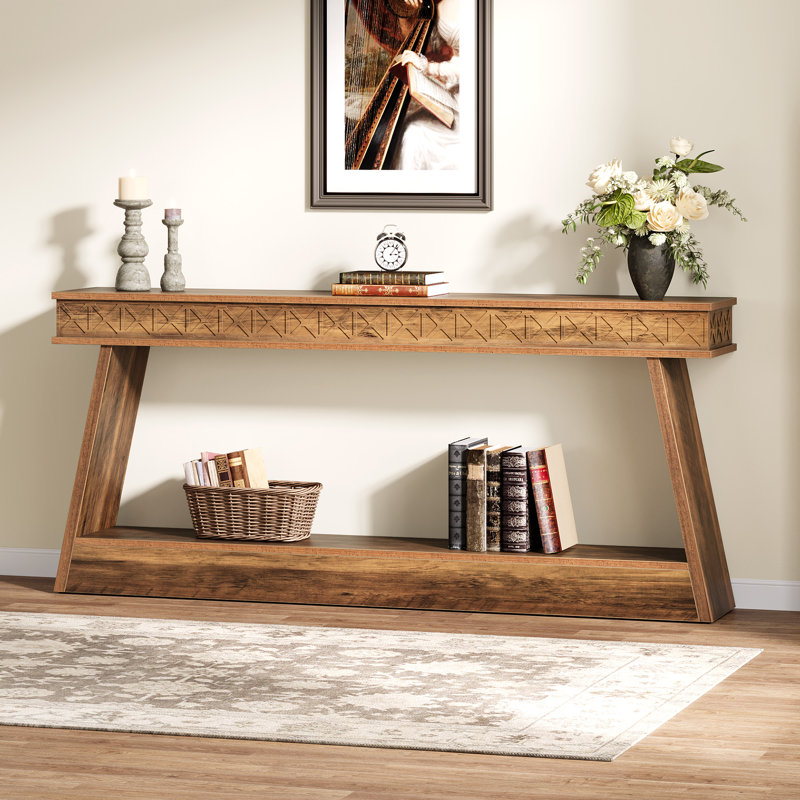 70.87" Console Table With Shelf, Brown