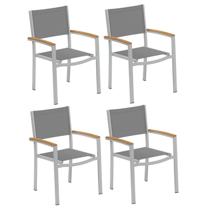 Travira Stacking Patio Arm Chair, Titanium Basketweave, Tekwood Natural, Flint