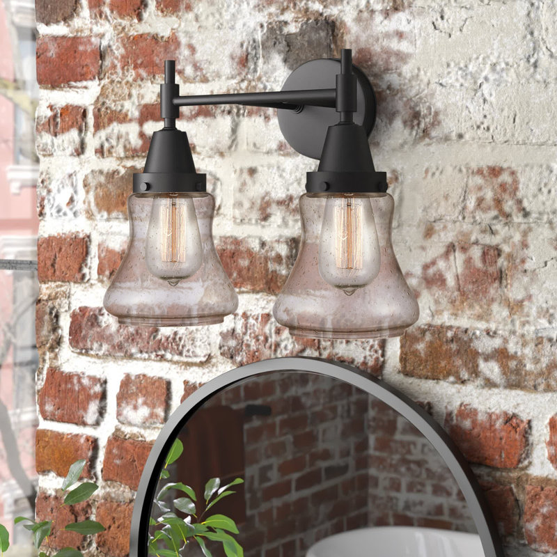 Éclairage pour meuble-lavabo à 2 lumières à intensité variable Gayle, Grainé, Ampoule DEL rétro 4 watts, Noir mat