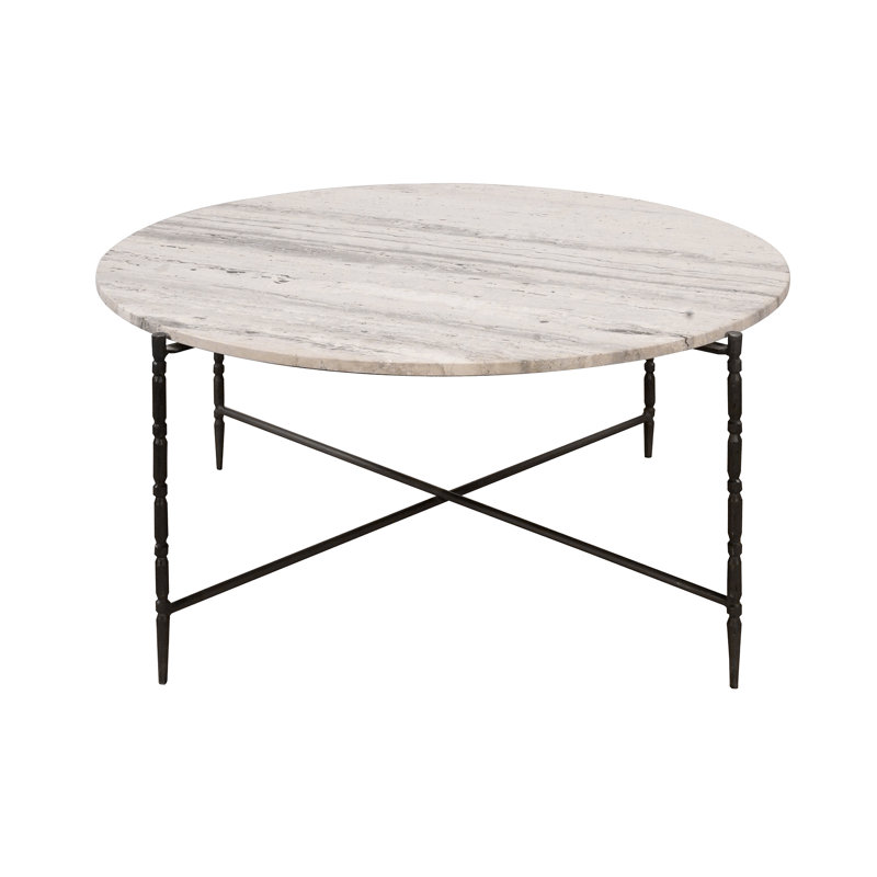 Table basse ronde avec plateau en marbre blanc et pieds en fer