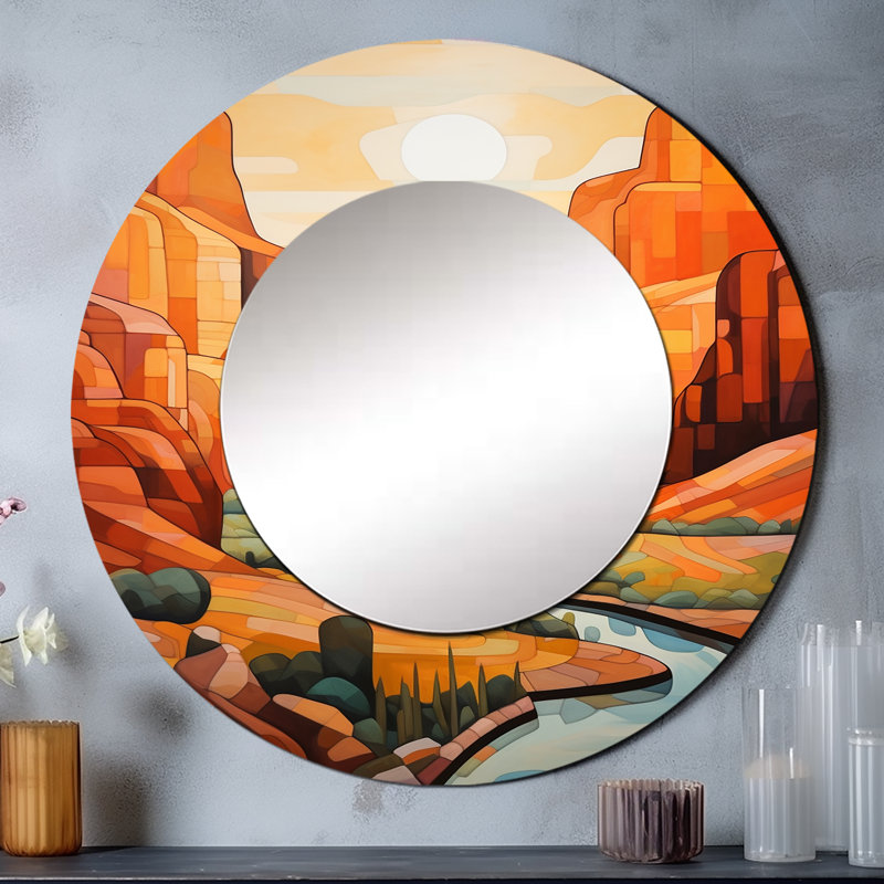 Canyon Canyon, coucher de soleil, «Bold Landscape», grand miroir traditionnel, décor de miroir mural rond traditionnel, impression d'art en métal