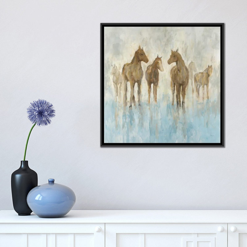 «Horses», reproduction sur toile, H 18 po x l 18 po x P 1,5 po, Toile avec cadre noir, Pas de tapis