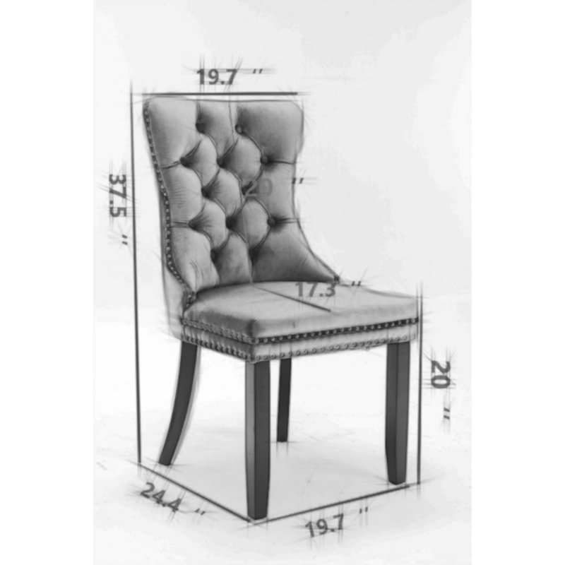 Beige Velvet Tufted High-Back Dining Chairs with Wood Legs, Set of 2