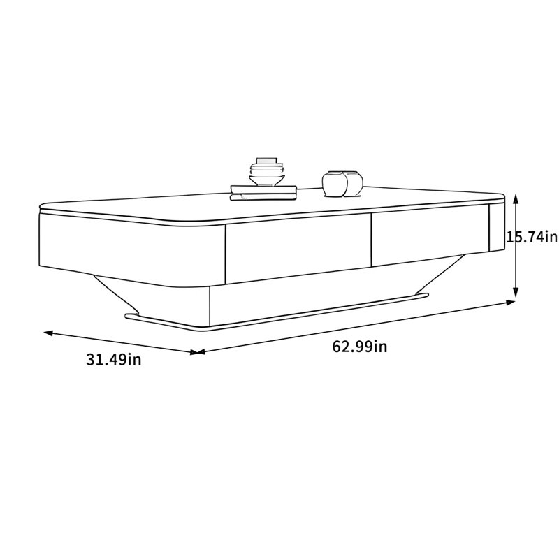 Table basse moderne en bois massif avec rangement, H 15,74 po x L 62,99 po x l 31,49 po