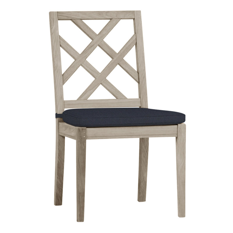 Haley Patio Dining Side Chair with Cushions, Oyster Teak, Linen Navy, Welt