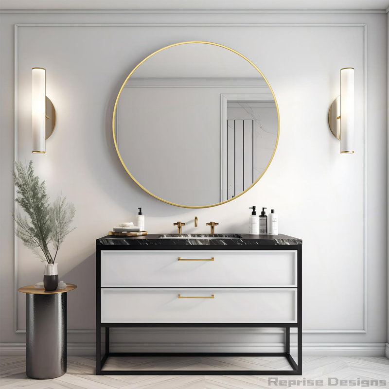 Miroir en métal, Doré, 42 po x 42 po, Rond