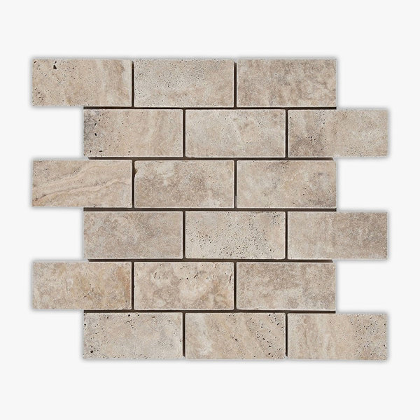 Scabos Tumbled 2x4 Brick Travertine Mosaic