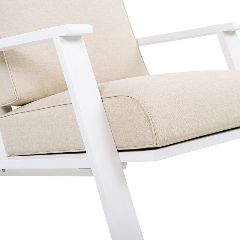 Fauteuil club d'extérieur avec coussin beige et structure en bois d'acacia, 1, White