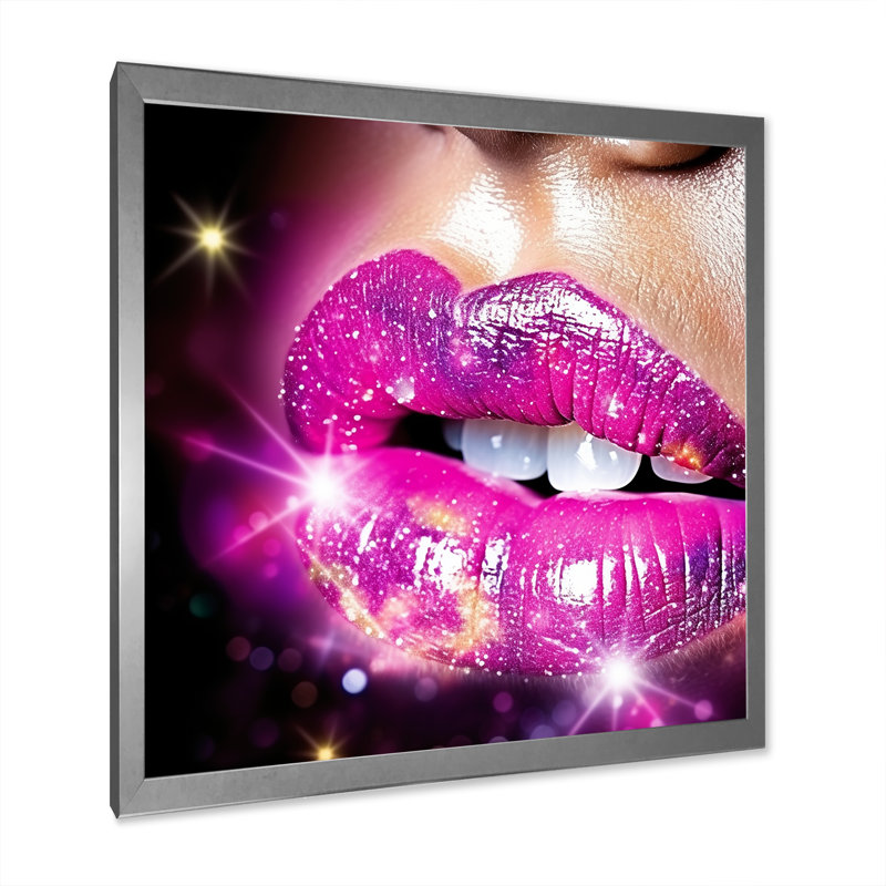 Rose Glam Sugar Kisses Radiant Lips, H 16 po x l 16 po x P 1 po, Cadre simple argenté
