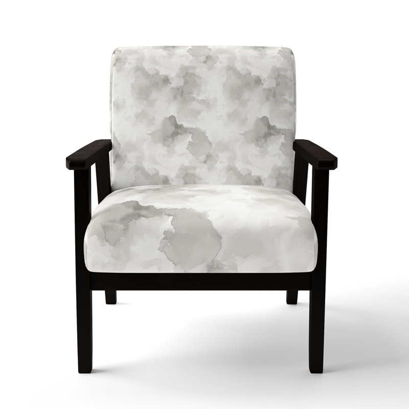 Fauteuil décoratif abstrait - Fauteuil gris minéral délavé, Accoudoirs carrés noirs