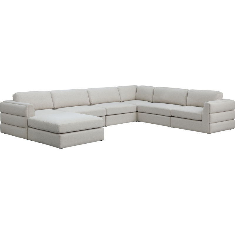 Canapé modulaire faisant face à la droite de 152 po de largeur Howardine, Tissu beige texturé en lin