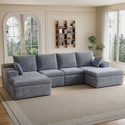 Modular Sectional Sofa, Compressed Sofa Modern Minimalist Style Corduroy Couch, Sleeper Sofa For Living Room, Bedroom, Comfy Space-Efficient Design-GRAY