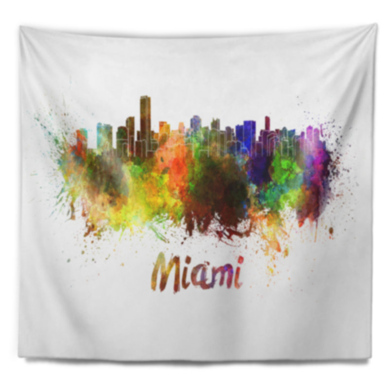 Tapisserie de miami skyline Cityscape, H 32 po x l 39 po