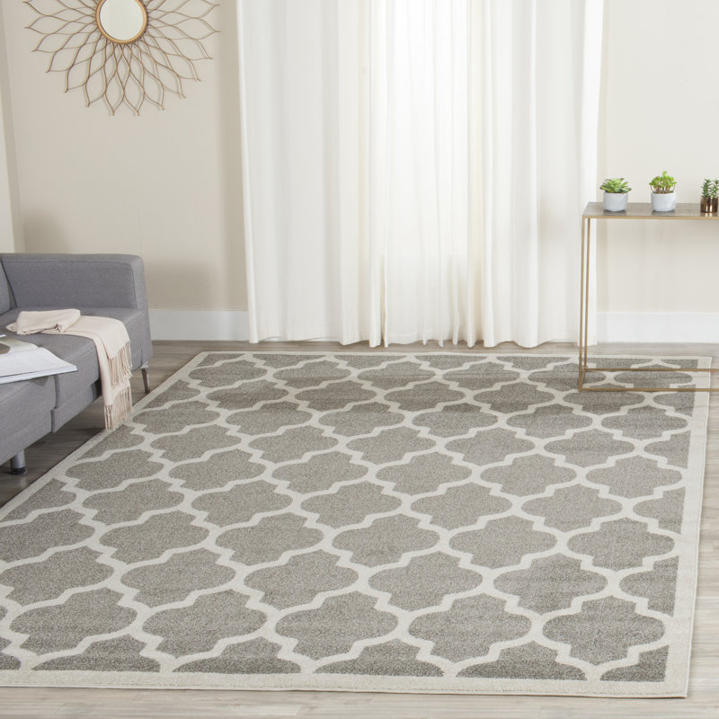 Ammundsen Geometric Dark Grey/Beige Area Rug, Rectangle 3' x 5'
