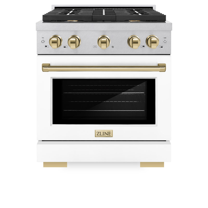 ZLINE Autograph 30" Paramount Dual Fuel DuraSnow® Range w/ White & Gold Accents (SDRSZ-WM-30-G)