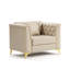 Canapé Chesterfield modulaire avec capitonnage à boutons et accoudoirs à garniture en métal, comprend 6 coussins-133286214