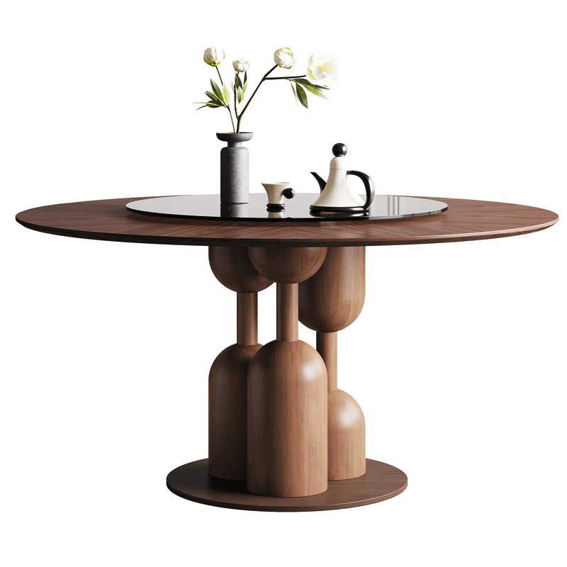 Table de salle à manger ronde 59 po en chêne 59 pouces avec 35 verres flottants paresseux, fabriqués à la main pour la vie haut de gamme, forme asymétrique, rotation de précision, table naturelle idéale pour les espaces résidentiels et commerciaux, Ultra