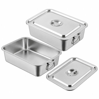 19.7 × 13.8 × 3.9 inch Stainless Steel Food Storage Container with lids and double handles, stackable, two-piece set