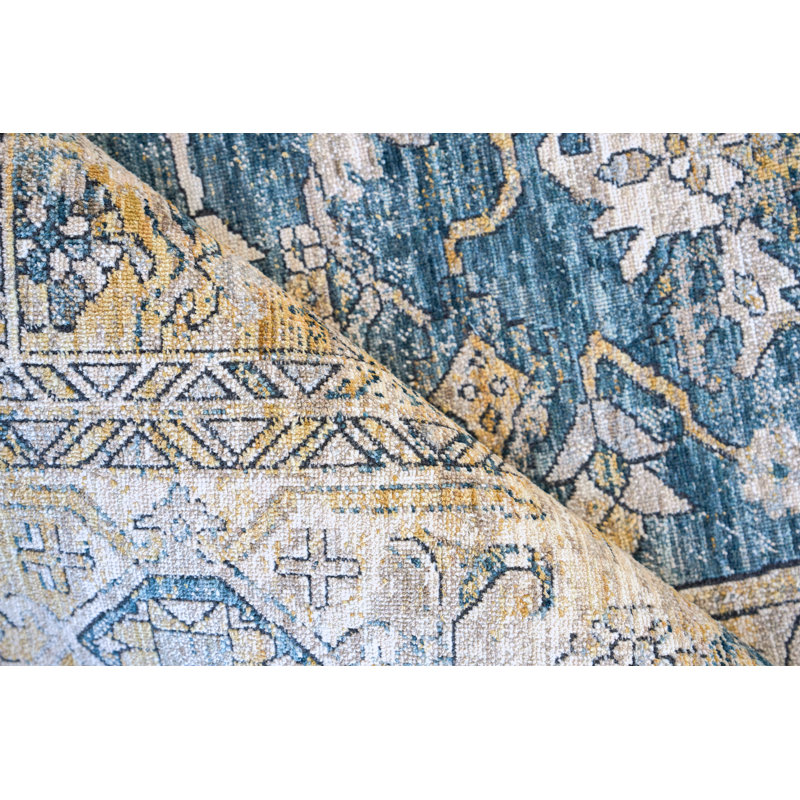 Antique Loom Blue/Beige Polyester powerloom Area Rug, Rectangle 8' x 10'