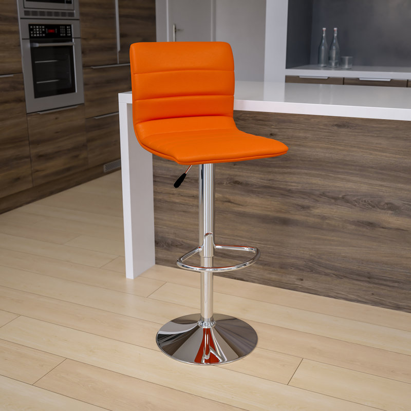 Clift Modern Upholstered Adjustable-Height Barstool with Footrest, Orange Vinyl, 2