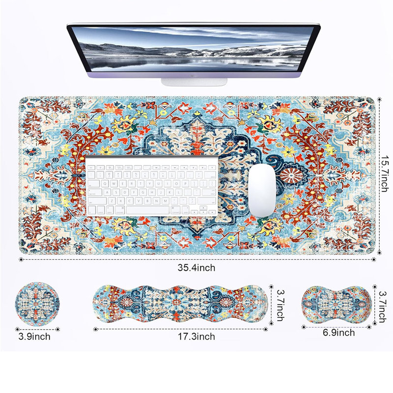 Retro Boho Floral Blue Pad Set,4 PCS Gaming Mouse Pad Set