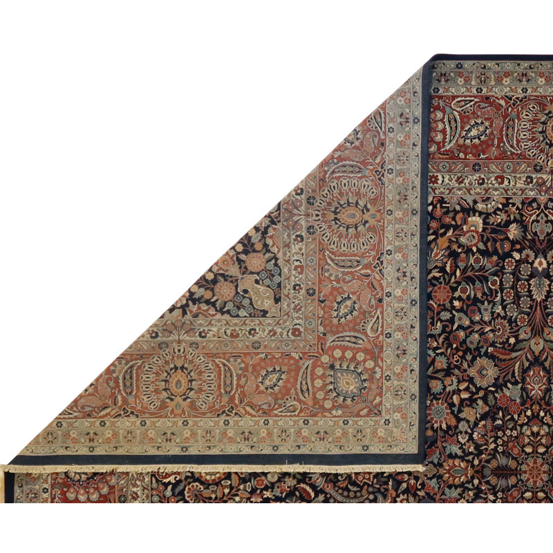 Oriental Hand-Knotted Wool Blue/Rose Area Rug