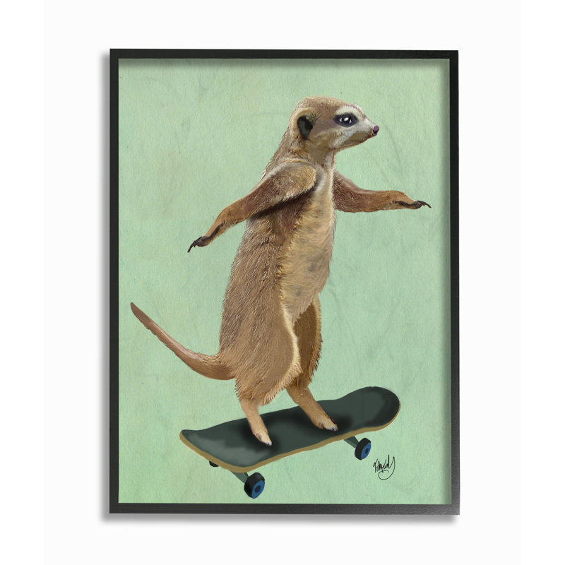 « suricate on ragement illustration », impression, H 14 po x l 11 po x P 1,5 po, Giclée encadrée noir minuit