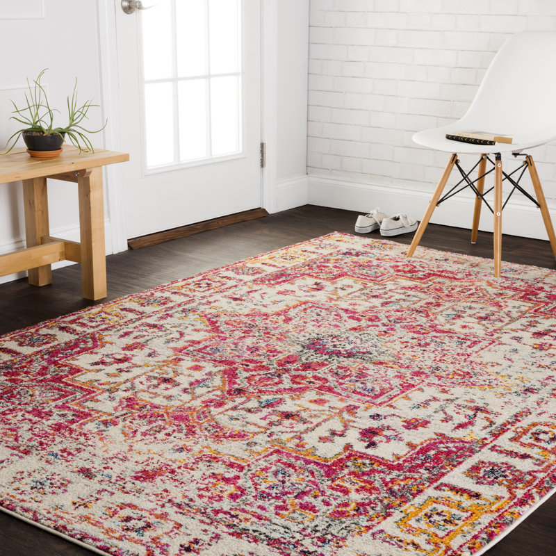 Lorenz Oriental Ivory/Pink Area Rug, Rectangle 8' x 11'