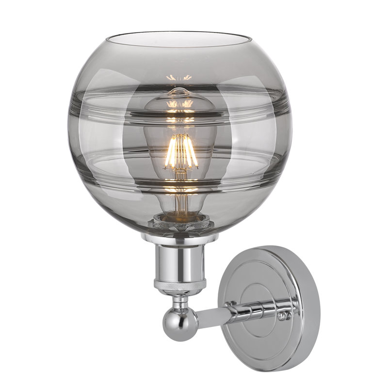 Applique murale 8 lumières Edison Bienes, Gris fumée clair, H 12,13 po x l 8 po x P 8,5 po, Chrome poli