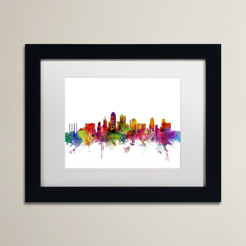 « kansas city horizon », reproduction d’impression encadrée, H 11 po x l 14 po x P 0,5 po, Noir
