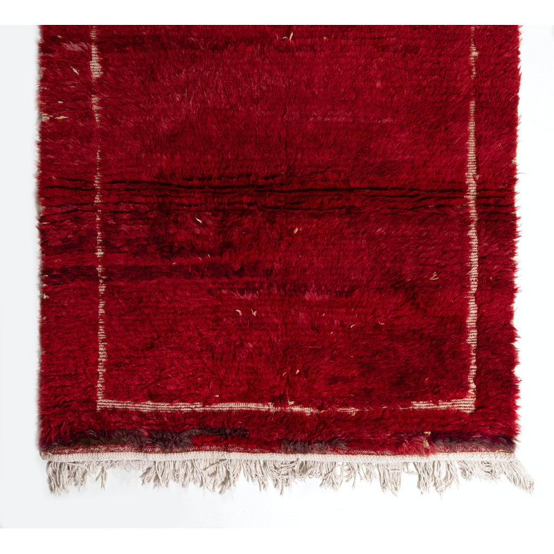 Tapis Mid-Century Tulu avec structure unie rouge et ivoire