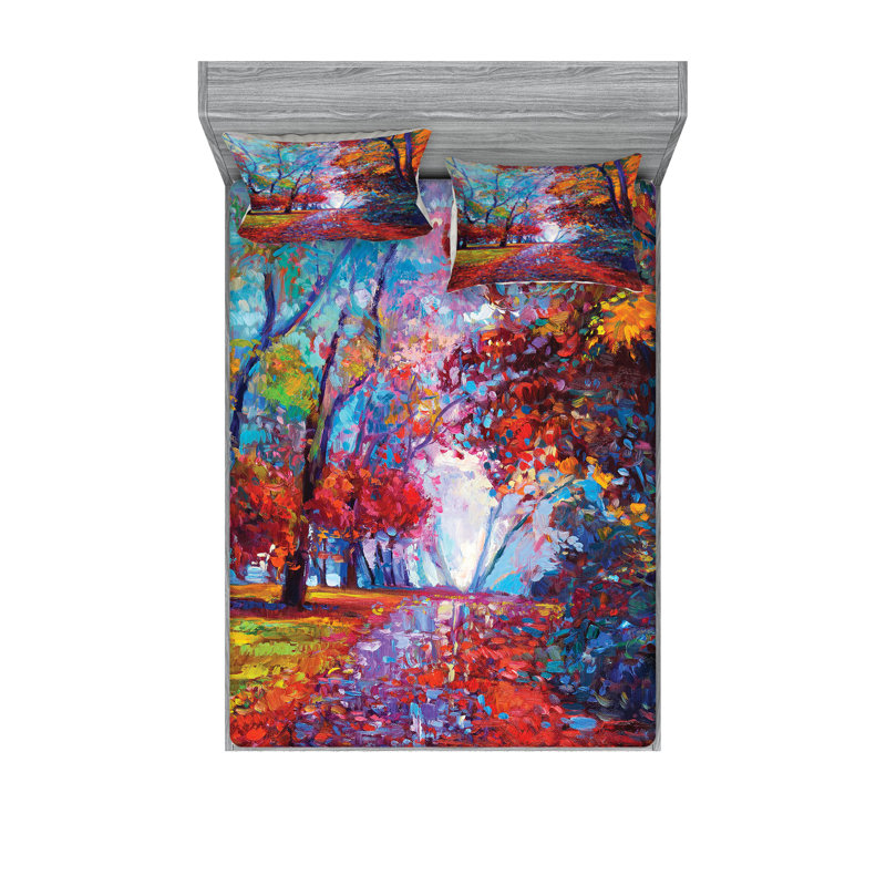 Multicolore drap-housse et coussin décoratif Ambesonne, Ensemble de draps pour très grand lit + 4 taies d