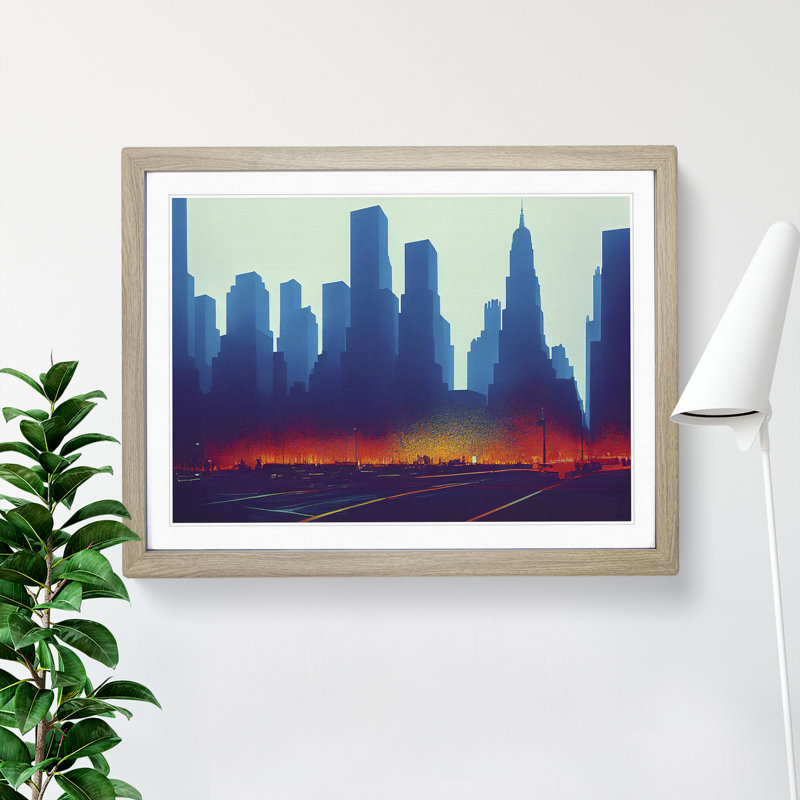 XH1022-622X A New York City Skyline Vol.3 1 Piece Single Picture Frame Wall Art, 34cm H x 46cm W x 2cm D, Oak