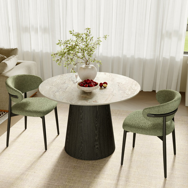 Modern Dining Table Set For 2, 3 Pieces: Table, 2 Chairs, 29.52" Н X 43.31" W X 43.31" D, Snowridge / Black