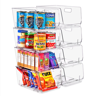 Sorbus 8 Pack Medium Clear Open Front Stackable Kitchen and Fridge Storage Bins, Medium 8 Pack