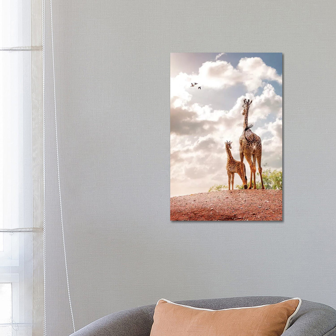 Mother And Baby Giraffe Looking Out Into Sunrise by Susan Schmitz - Wrapped Canvas Gallery-Wrapped Canvas Giclée