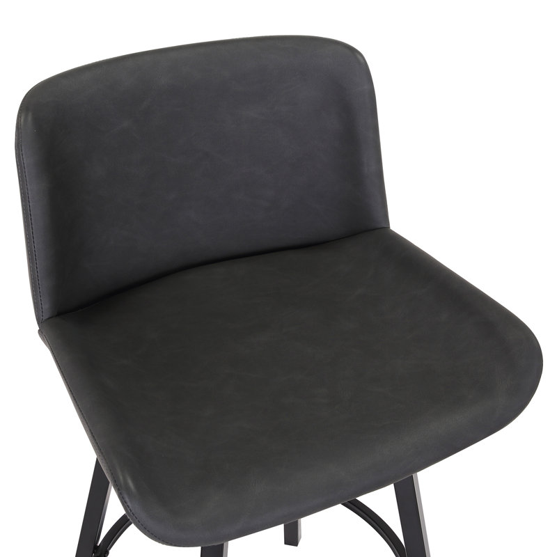 Glazier Modern Faux Leather And Metal 26" Counter Stool With Swivel, Set Of 2 - Vintage Ivory And Black, Charcoal